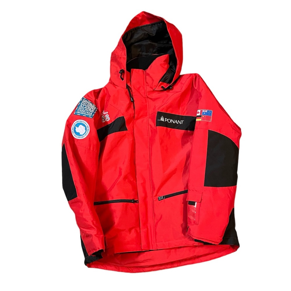 Men Ponant 88 Antarctica Polar Expedition Hooded Hoodie Red Zip Up Jacket